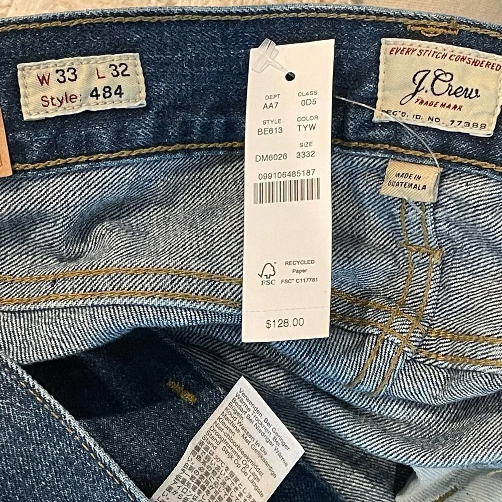 J. Crew 484 Slim-Fit High Rise Denim Straight Jeans Blue Men's Size 33 x 32 - Picture 11 of 15